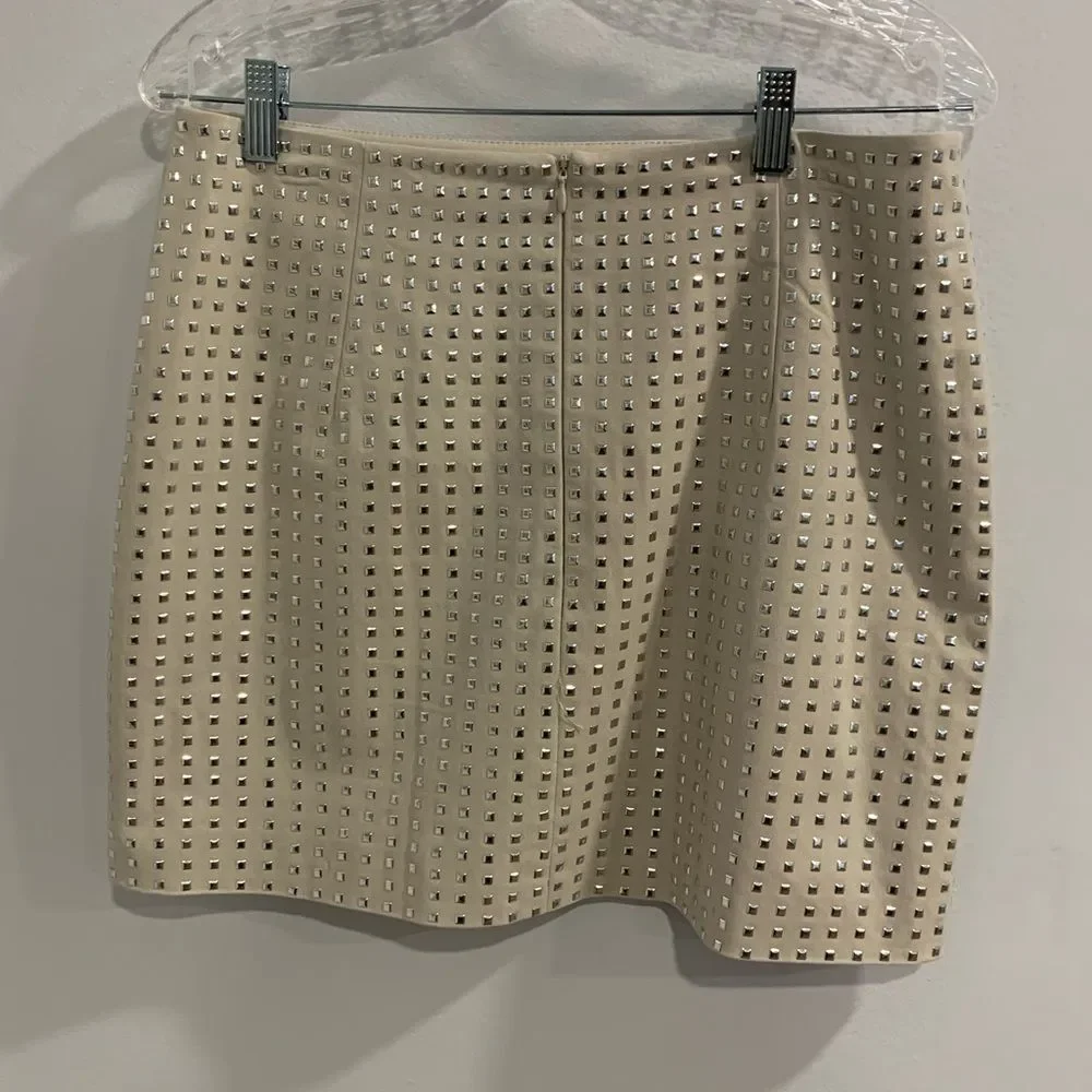 H&M Cream Mini Pencil Skirt with Silver Studded Embellishments